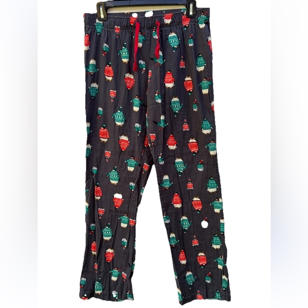 Old Navy penguin Pajama Pants size medium, dark, gray flannel bottoms